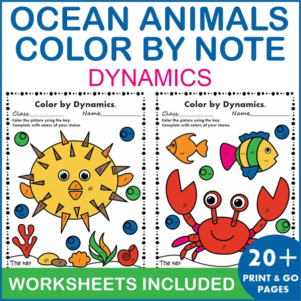 Ocean Animals Music Coloring Pages | Dynamics Music Worksheets