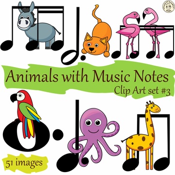 Animals with Music Notes Clip Art set # 3 {Music Rhythm}