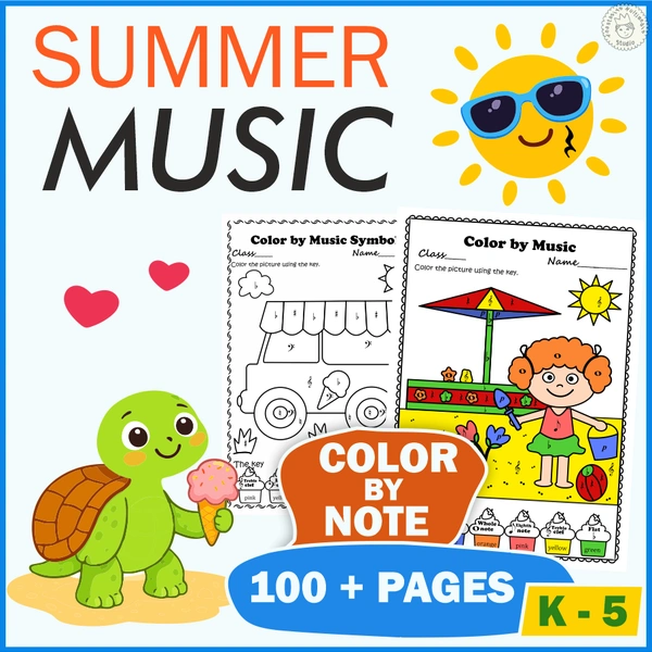 Summer Music Color by Note Worksheets Bundle