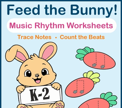 Easter Music Rhythm Worksheet | Feed the Bunny | Music Math + Tracing Sheets
