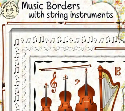 Music Borders with String Instruments Clipart