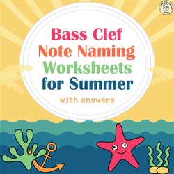 Image for Bass Clef Note Naming Worksheets for Summer {with answers} product