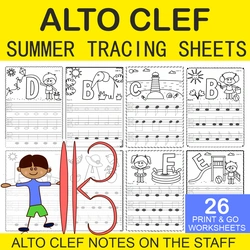 Image for Alto Clef Tracing Music Worksheets for Summer product