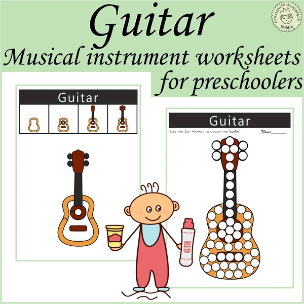 Musical Instrument Worksheets for Preschoolers | Guitar