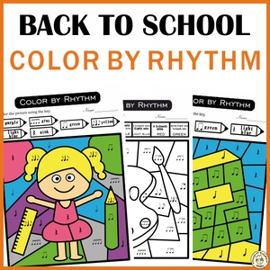 Music Color by Rhythm Back to School Themed Worksheets