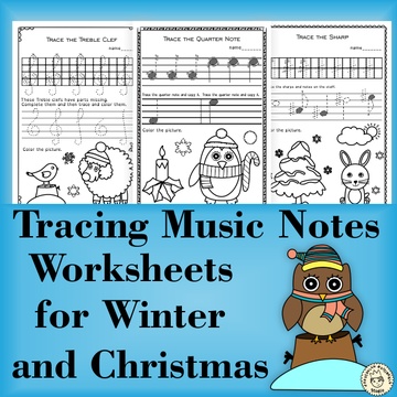 Tracing Music Notes Worksheets for Winter and Christmas