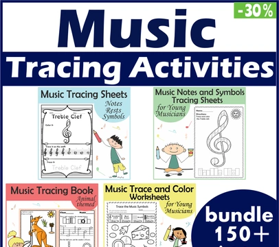 Music Tracing Activities Bundle for Kids | Drawing Notes Practice