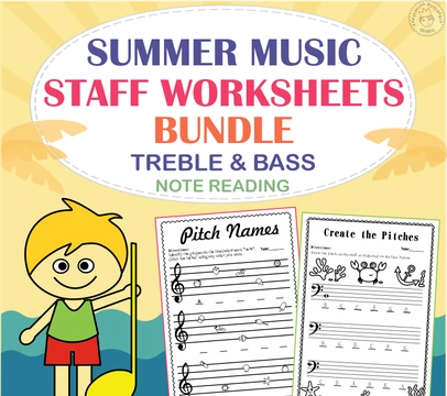 Summer Staff Music Worksheets Bundle