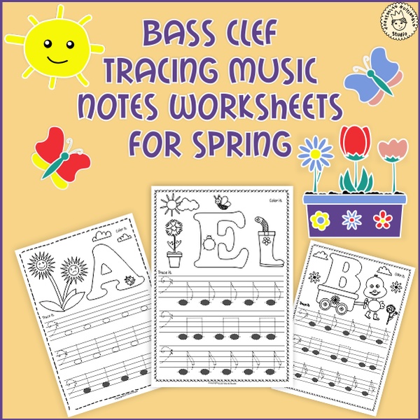 Bass Clef Tracing Music Notes Worksheets for Spring