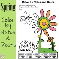 Image for Musical Coloring Pages for Spring {Color by Notes and Rests} with answers product