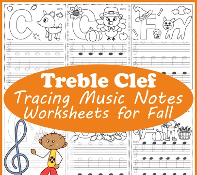 Treble Clef Tracing Music Notes Worksheets for Fall