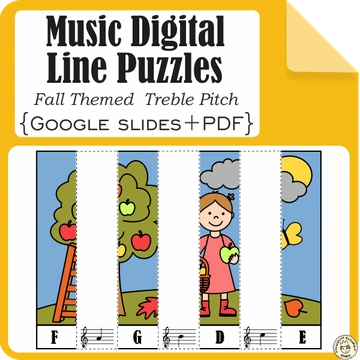 Music Digital Puzzles Fall Themed {Treble Pitch} {PDF + Google Slides}