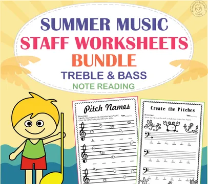 Summer Staff Music Worksheets Bundle