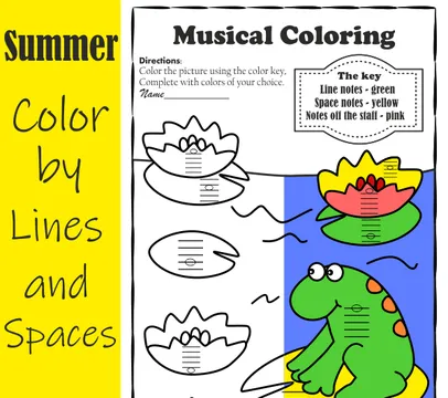 Musical Coloring pages for Summer {Color by Lines and Spaces} with answers