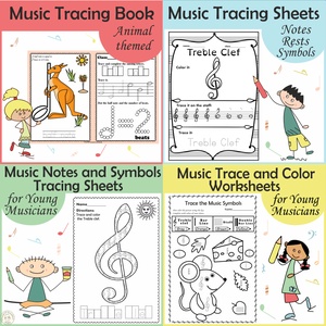 Music Tracing Activities Bundle for Kids | Drawing Notes Practice