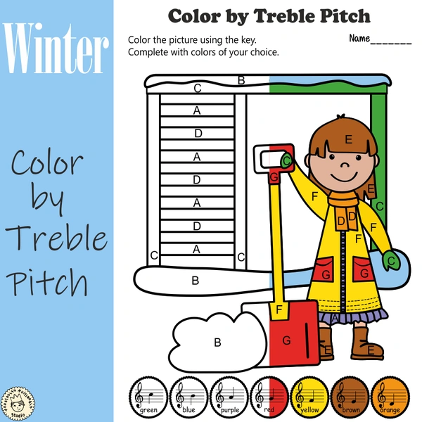 Winter Music Coloring Sheets | Color by Treble Clef Note Names
