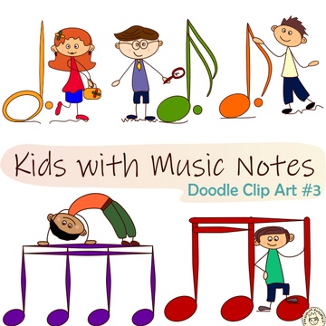 Kids with Music Notes and Symbols Doodle Clipart #3