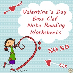 Image for Valentine`s Day Bass Clef Note Reading Worksheets product