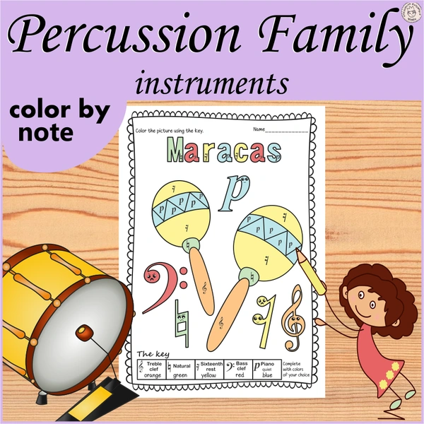 Percussion Instruments Color by Music Pages