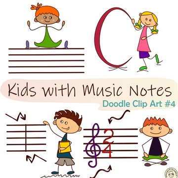 Kids with Music Notes and Symbols Doodle Clip Art #4