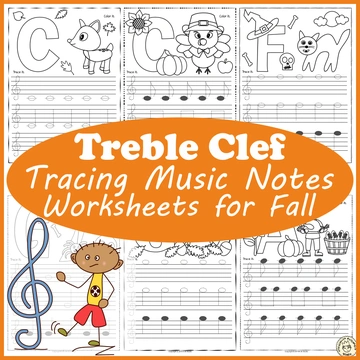 Treble Clef Tracing Music Notes Worksheets for Fall