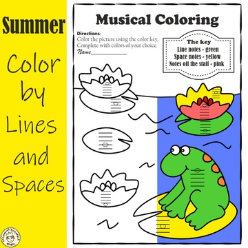 Musical Coloring pages for Summer {Color by Lines and Spaces} with answers
