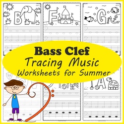 Image for Bass Clef Tracing Music Notes Worksheets for Summer product