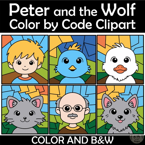 Peter and the Wolf Color by Code Clipart