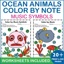 Image for Ocean themed Music Coloring Pages & Worksheets | Music Symbols product