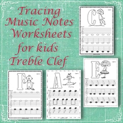 Image for Tracing Music Notes Worksheets for kids {Treble Clef} product