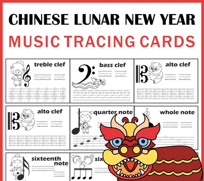 Music Tracing Task Cards for Chinese Lunar New Year