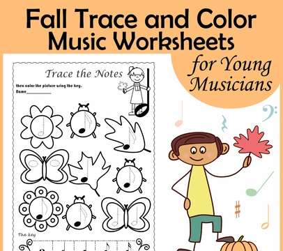 Fall Trace and Color Music Worksheets