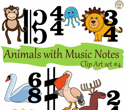 Animals with Music Notes Clip Art set #4 {Music Symbols}