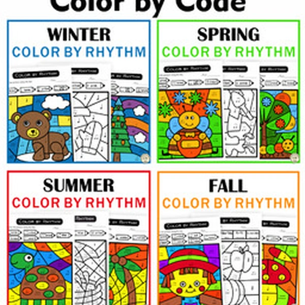 Music Rhythm Color by Code Seasons Bundle  | Color by Note