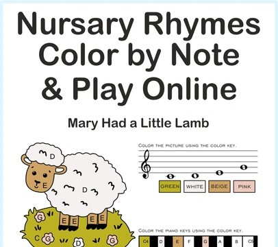 Mary Had a Little Lamb Nursery Rhythms Online Music Game & Color By Note Sheet
