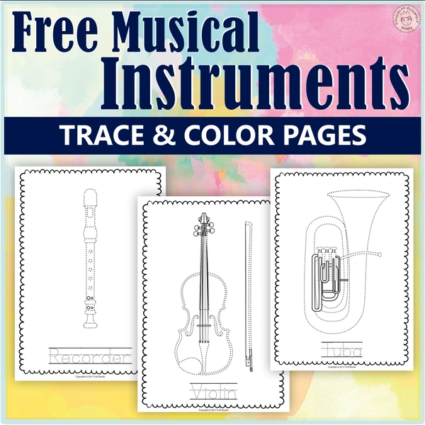 Musical Instruments Trace and Color Pages {Weekly Freebies}