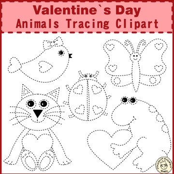 Valentine`s Day Animals Tracing Clipart