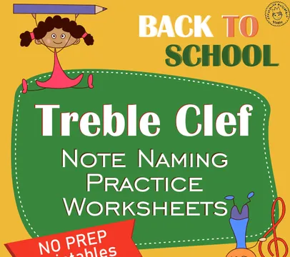 Back to School Treble Clef Note Naming Practice Worksheets