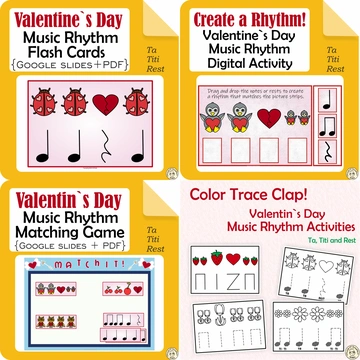Kindergarten Valentine`s Day Rhythm Activities Bundle | Ta, Ti-Ti, Rest
