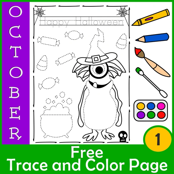 Free Halloween Trace and Color Sheet | Fine Motor Activity | Editable