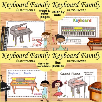 Keyboard Family Instruments Music Coloring Activities Bundle
