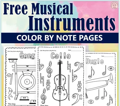Free Musical Instruments Color by Note Pages