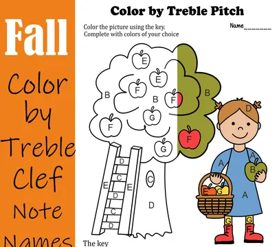 Musical Coloring Pages for Fall {Color by Treble Pitch} with answers