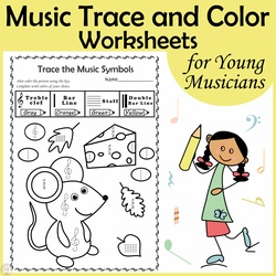 Image for Music Trace and Color Worksheets for Kids product