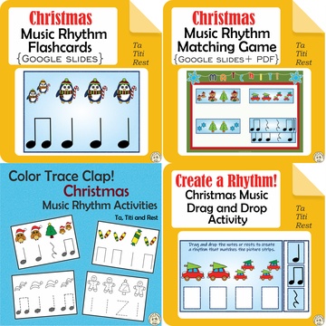 Kindergarten Christmas Music Rhythm Activities Bundle | Ta Ti Ti & Rest