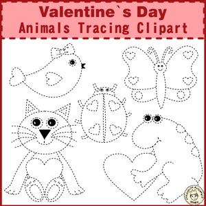 Valentine`s Day Animals Tracing Clipart