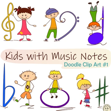 Kids with Music Notes and Symbols Doodle Clipart #1