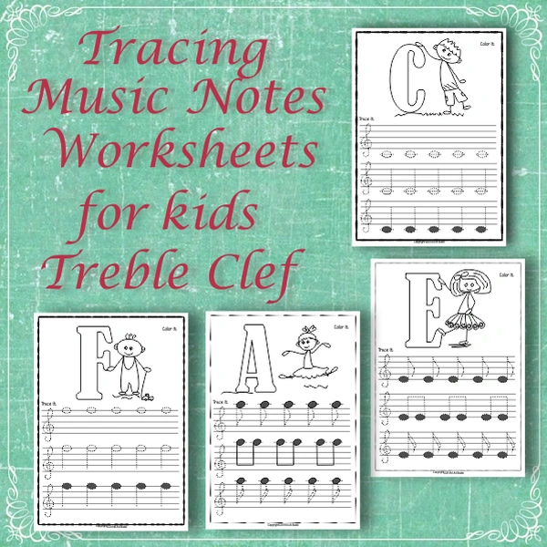 Tracing Music Notes Worksheets for kids {Treble Clef}