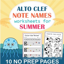 Image for Alto Clef Note Name Worksheets for Summer product