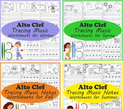 Alto Clef Tracing Music Worksheets Seasonal Bundle